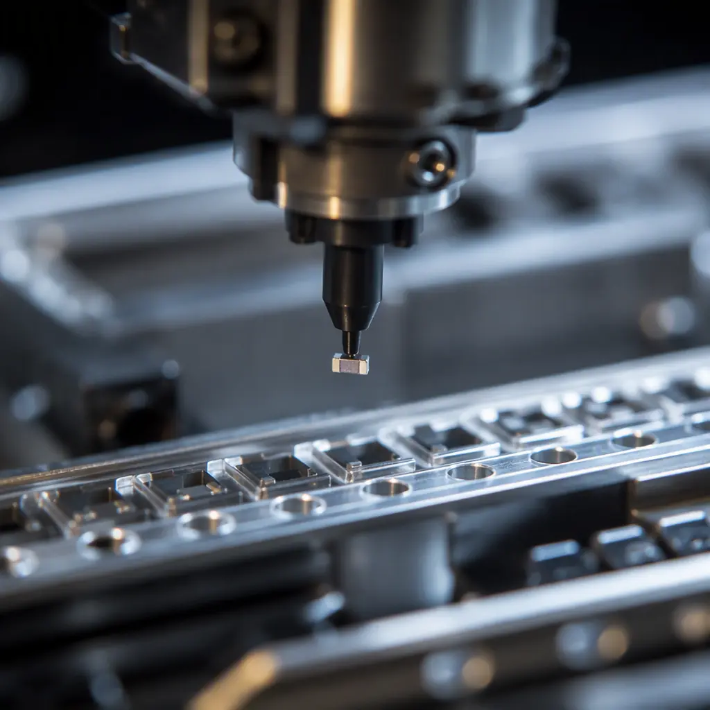 Pick and place machine nozzle picking a chip component from a tape feeder