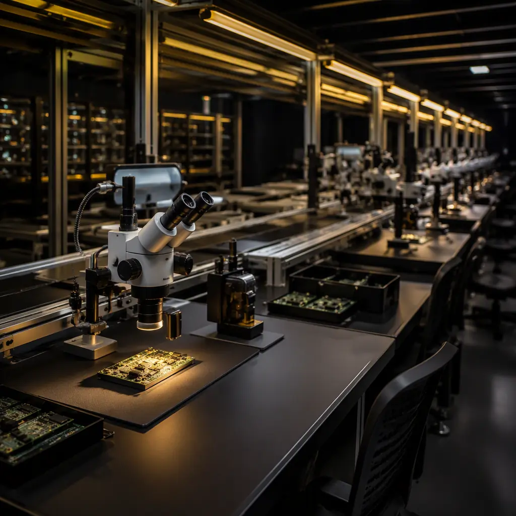 Medical device PCB assembly line with ESD-controlled inspection