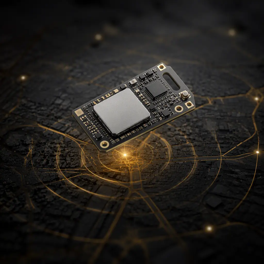 Compact IoT positioning module PCB with GNSS, UWB and BLE antenna zones