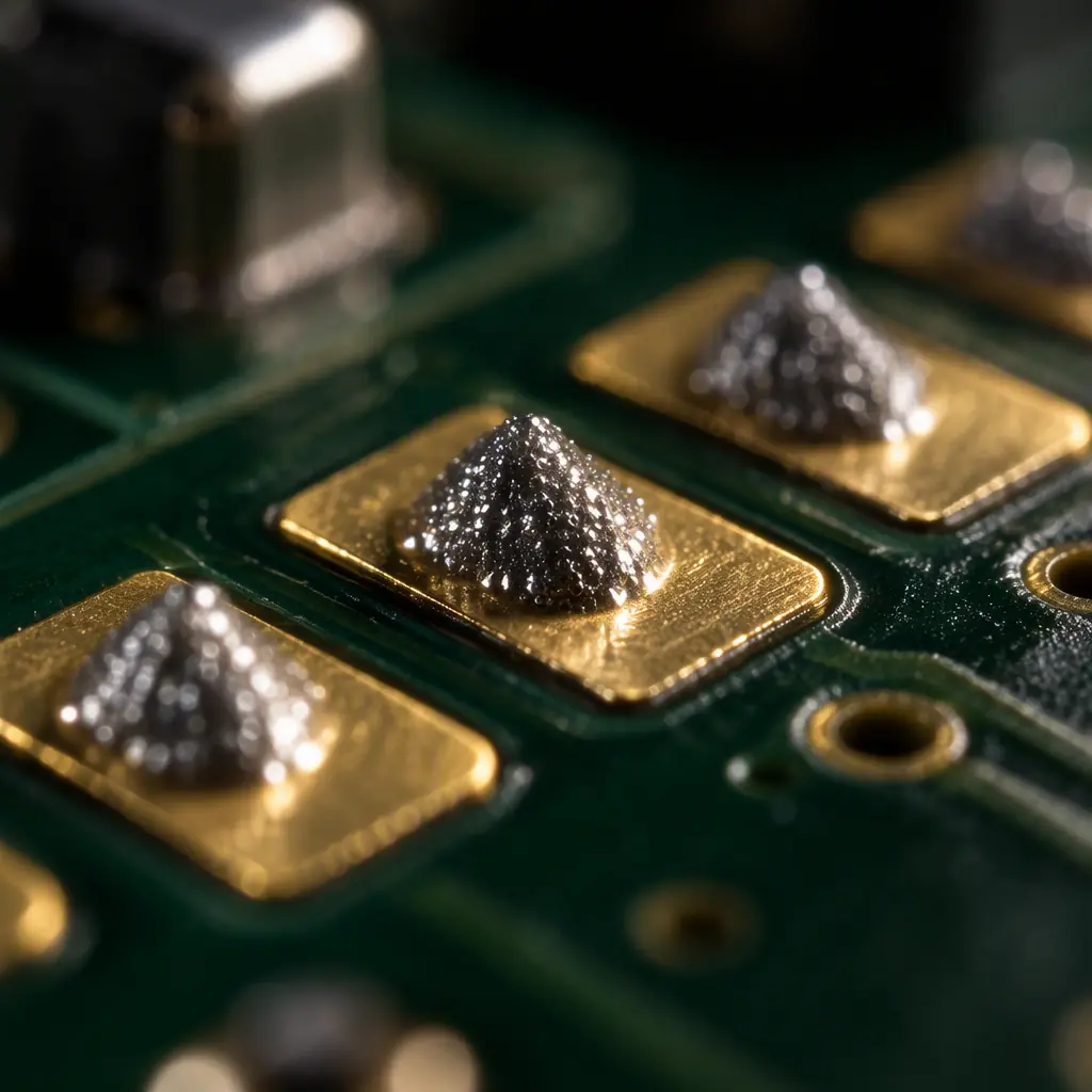 Macro photograph of solder paste deposits and underfill dispensing on a printed circuit board panel prior to component placement
