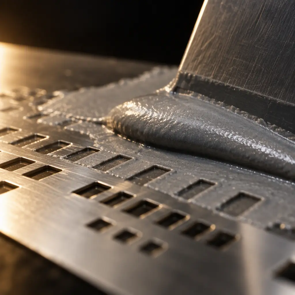 Macro photograph of solder paste on a stencil surface showing the rolling bead ahead of the squeegee path