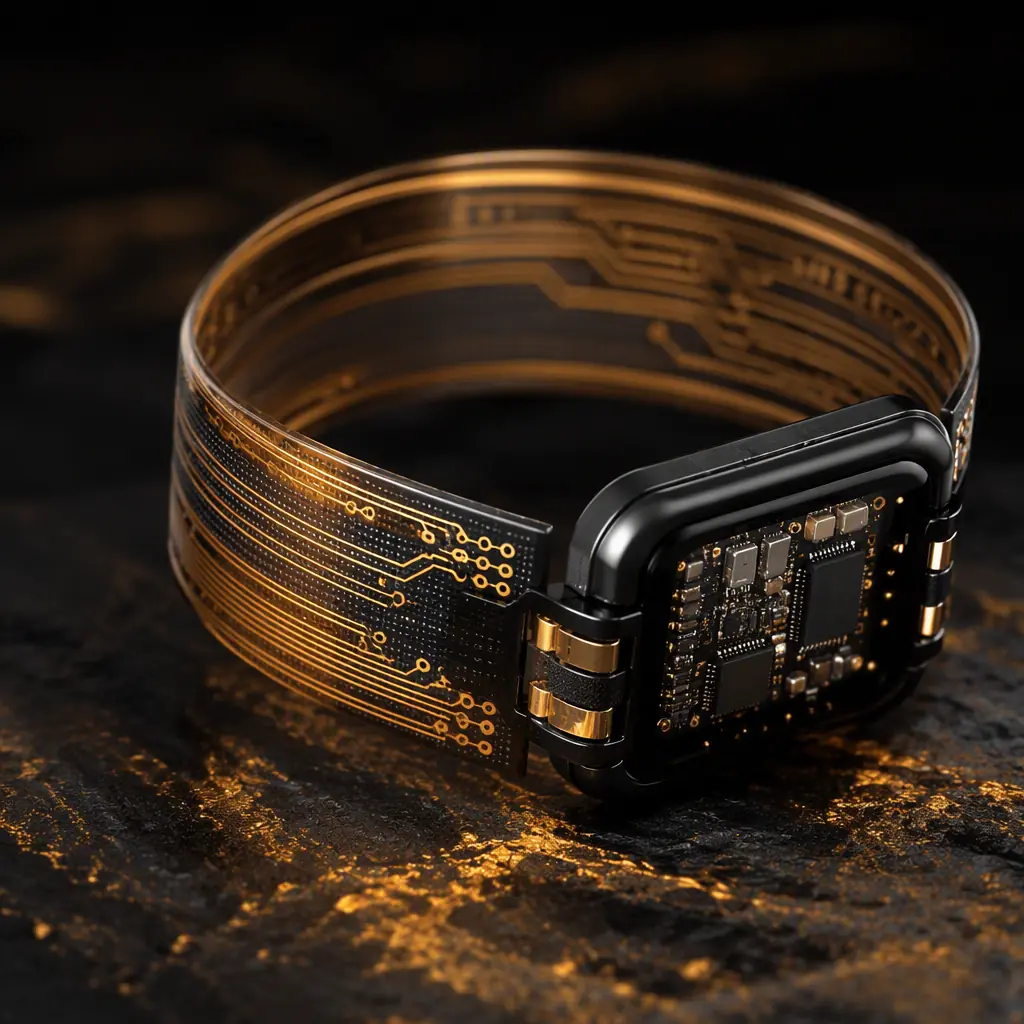 Thin flexible PCB curled in a compact wearable electronics assembly