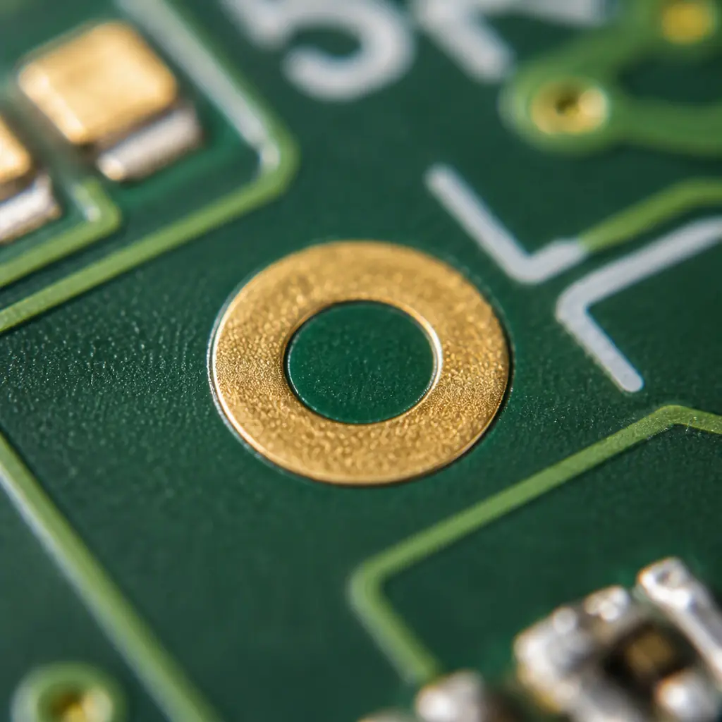 Automated optical inspection camera checking a fiducial mark on a populated PCB during SMT assembly