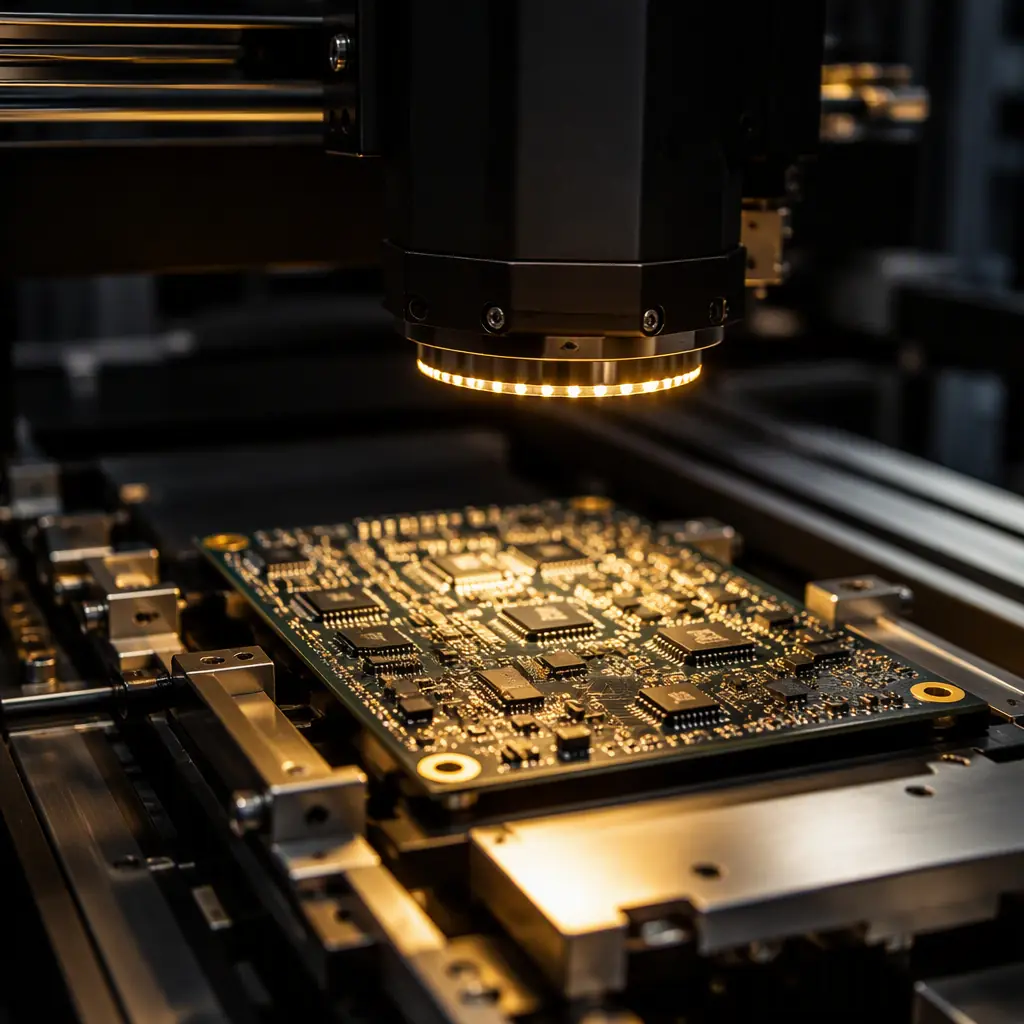 Quality inspection of assembled PCBs under bright lighting with AOI camera