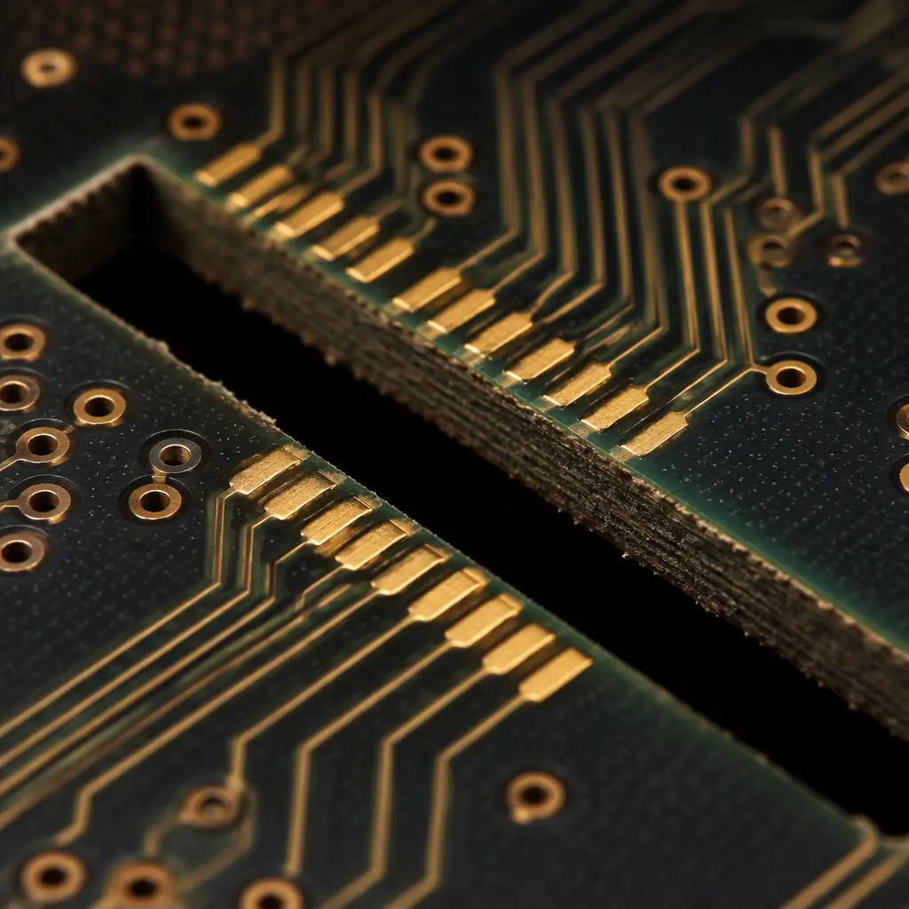 Close-up of isolation slots and creepage distance on a medical PCB