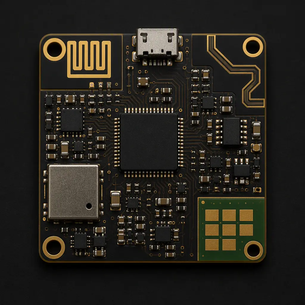 Three antenna zones arranged at the corners of an IoT positioning module PCB