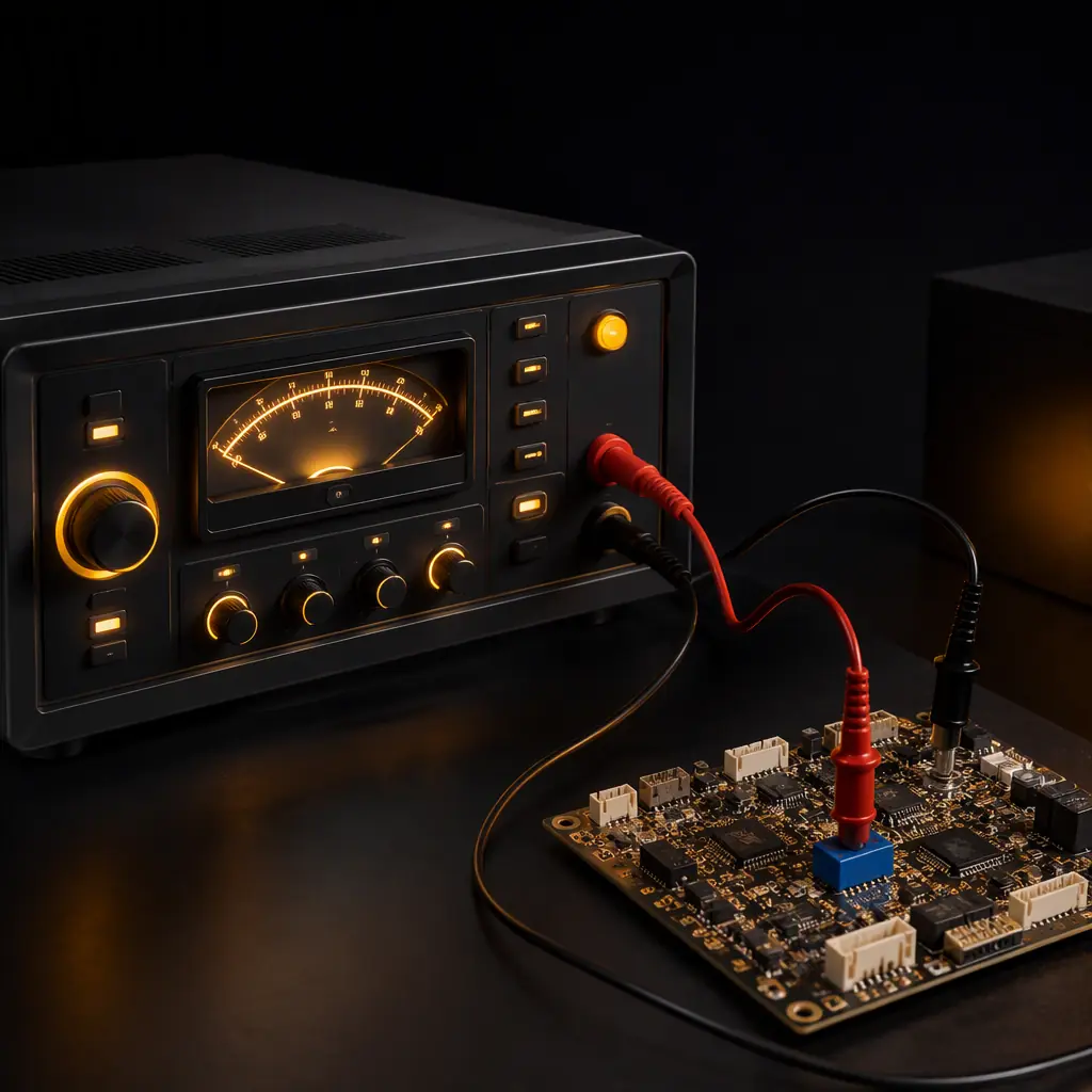 Hipot dielectric strength tester with medical PCBA under test