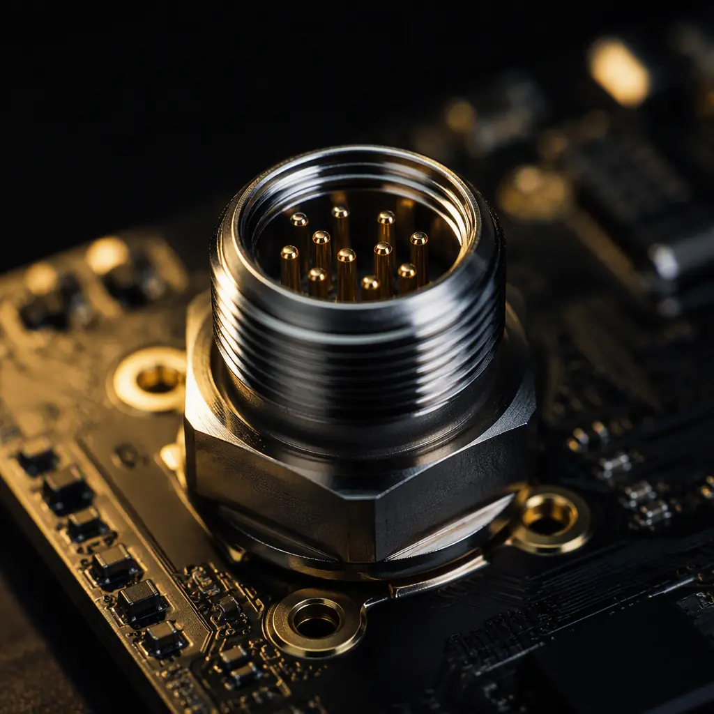 M12 industrial Ethernet connector with shield termination on PCB