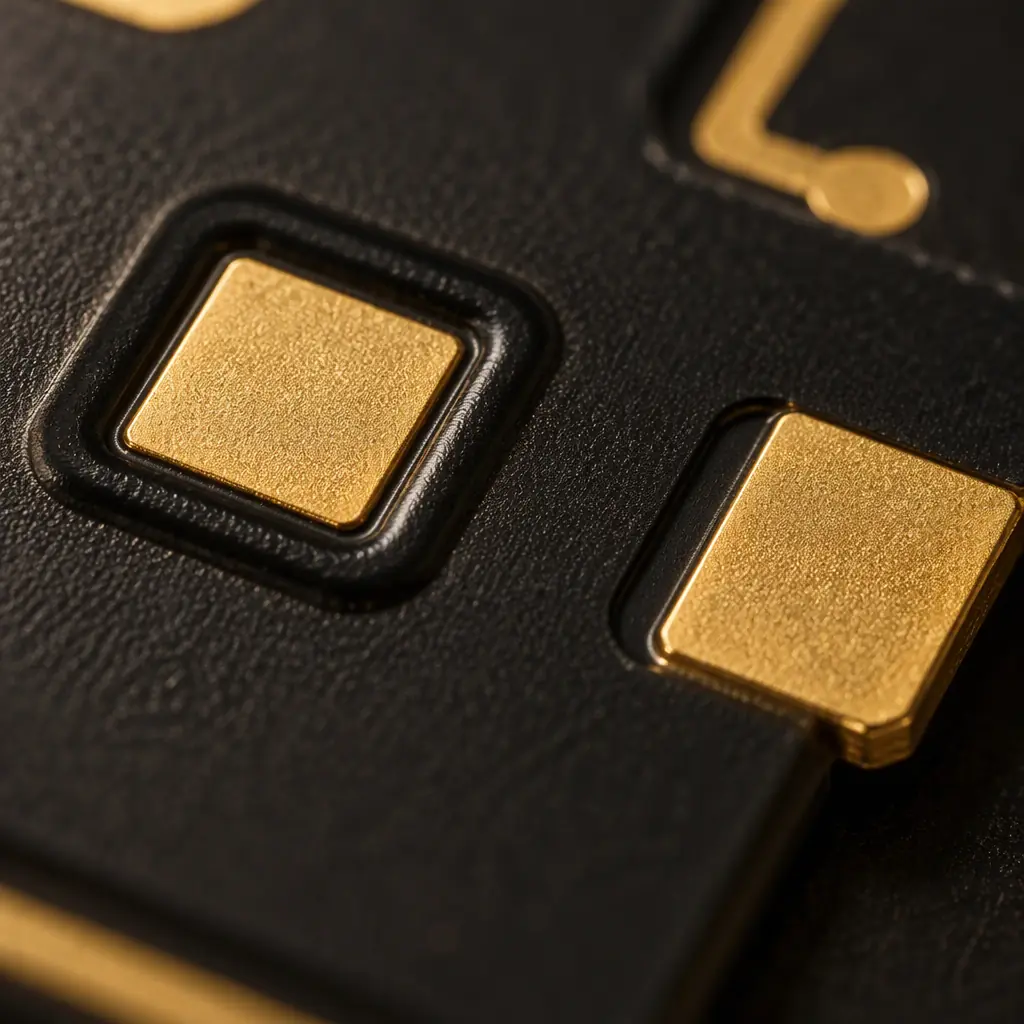 Photorealistic macro photograph comparing solder mask openings over copper pads, showing a clean mask-defined pad and a non-mask-defined pad on a matte black circuit board