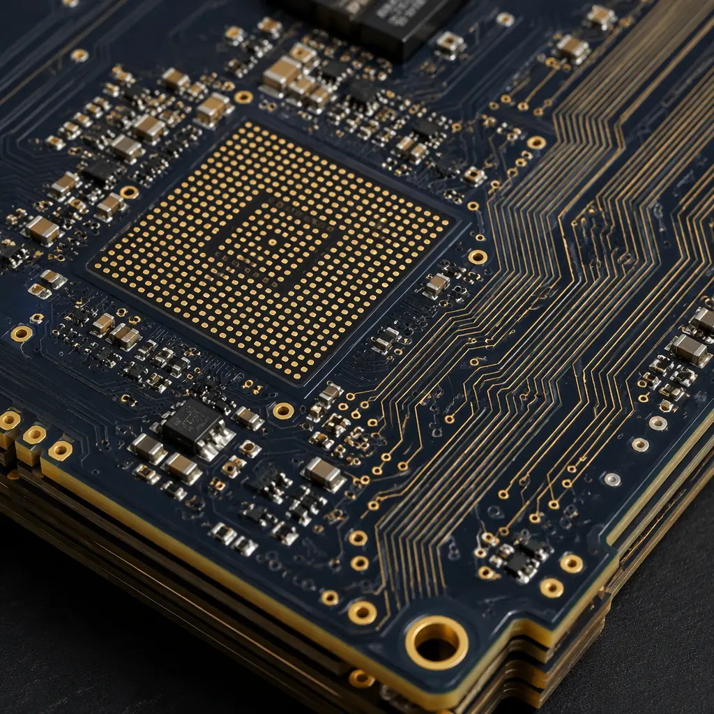 Multi-layer surveillance camera mainboard with high-density BGA processor, impedance-controlled differential pairs, and conformal coating for outdoor environmental protection