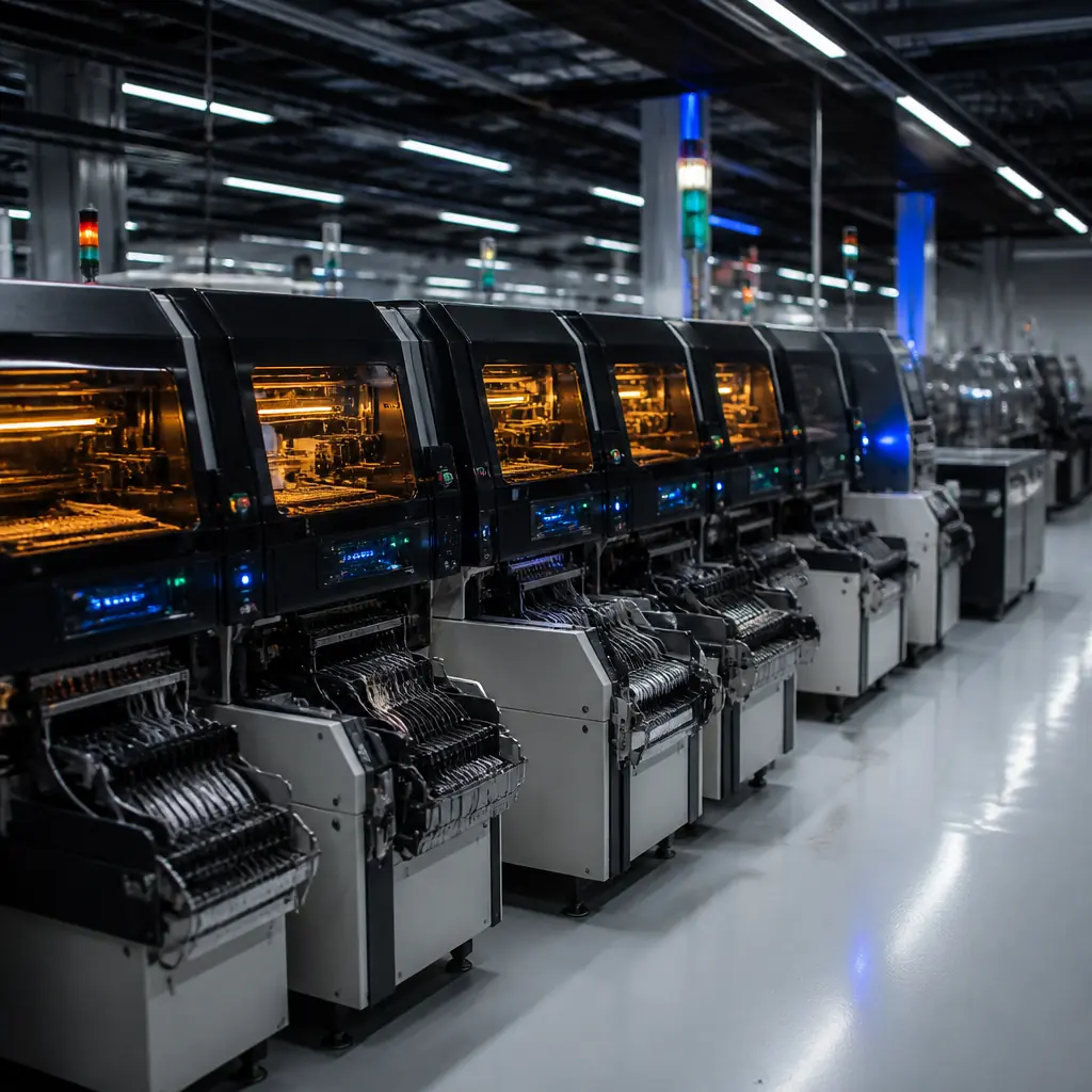 SMT production line with pick-and-place machines in a turnkey PCB assembly facility