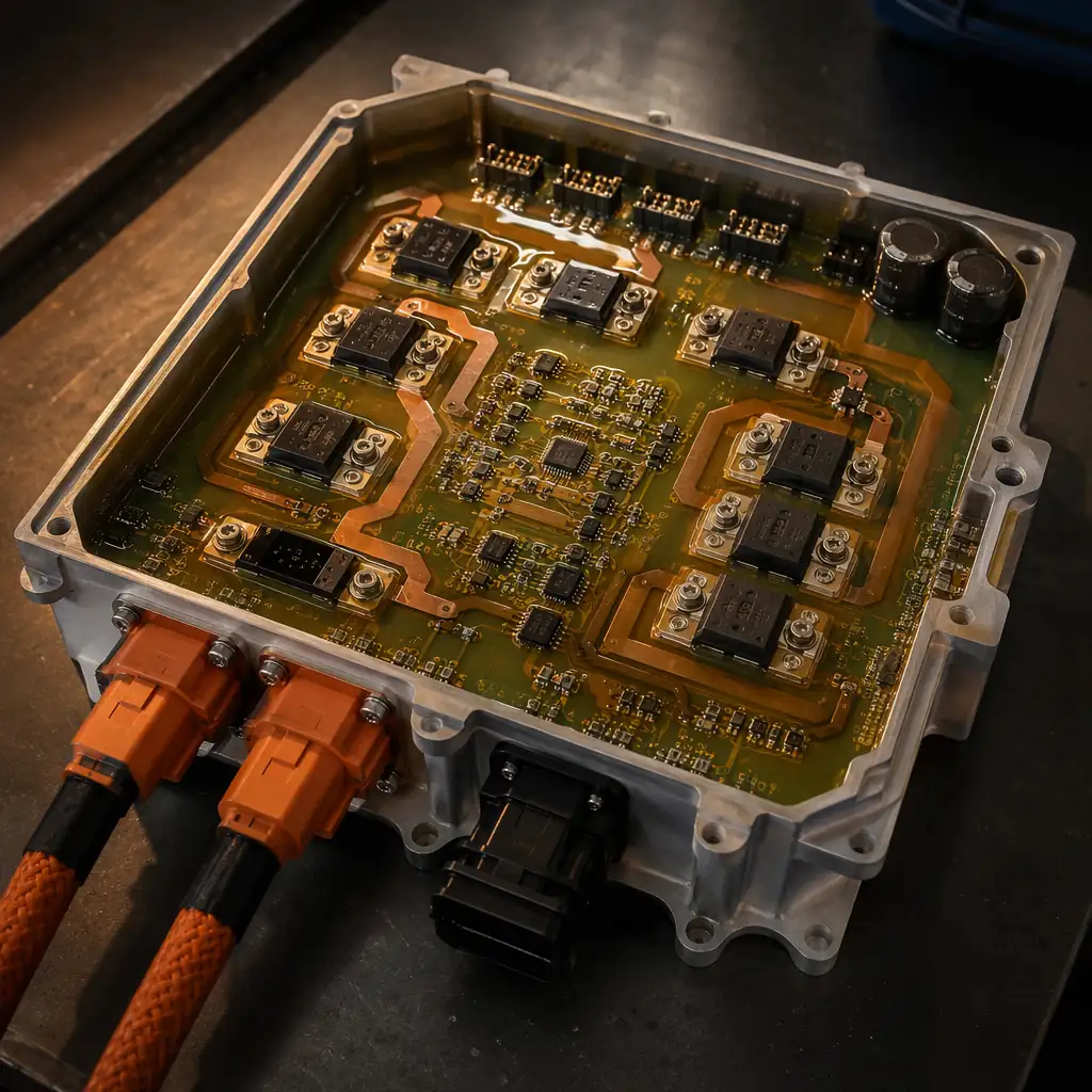 High-reliability automotive PCB cross-section with multiple copper layers