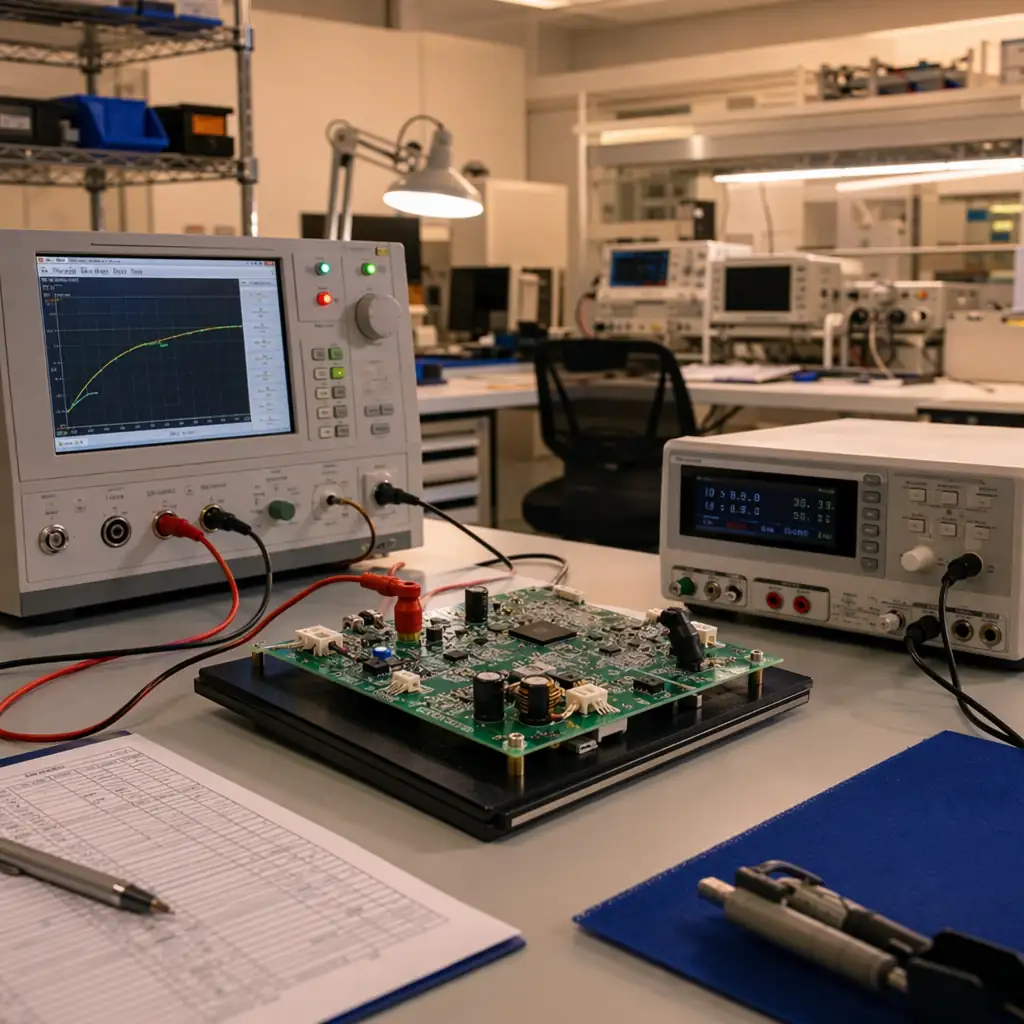 Medical PCB undergoing testing and inspection