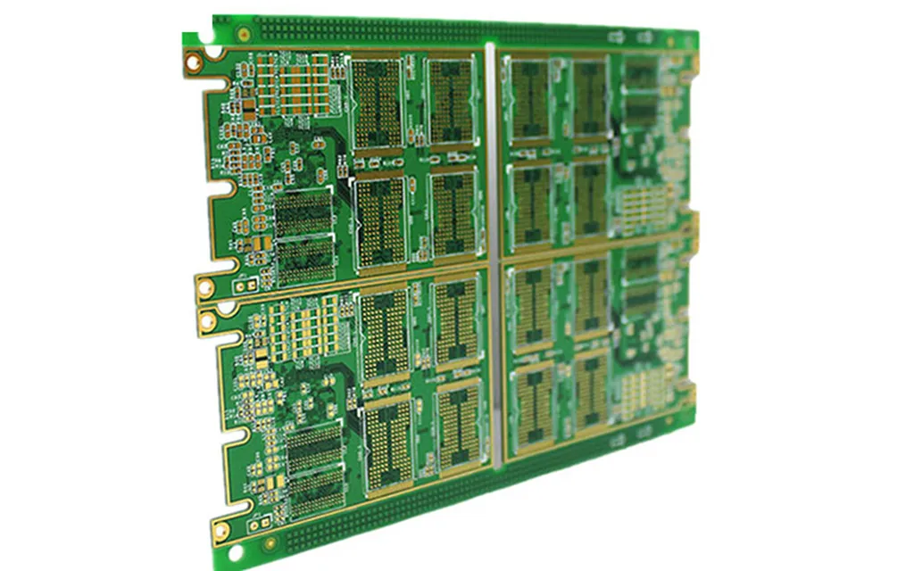 Two-panel bare PCB with gold-finger pads — stackup reference