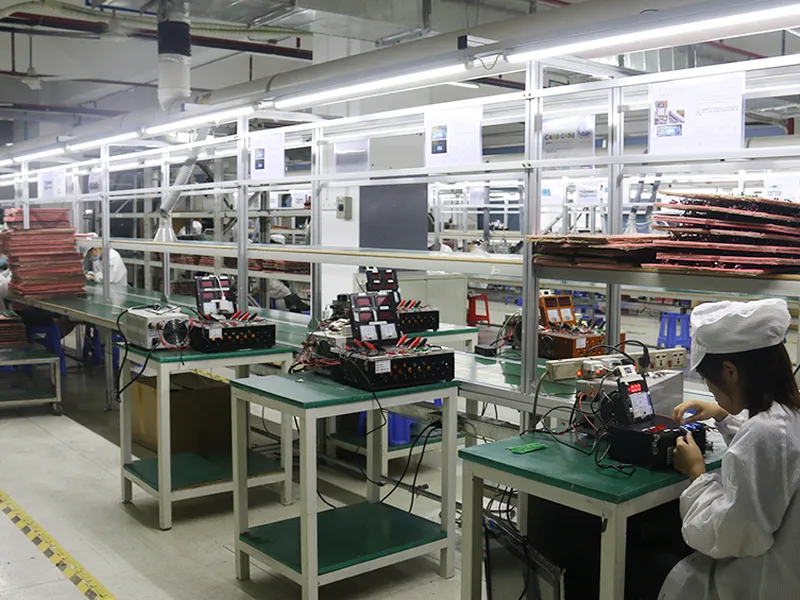 Production test meters with stacked red boards