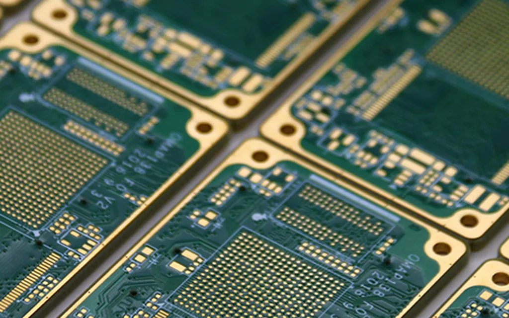 OMAP138 multi-layer PCB panel — gold pads and through-holes