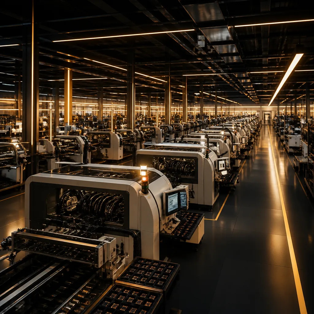 Advanced PCB manufacturing factory floor with SMT production lines